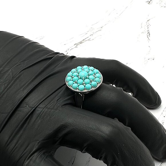 Round Blue Sleeping Beauty Turquoise 925 Sterling Silver Cocktail Ring Size 6 - Picture 2 of 7
